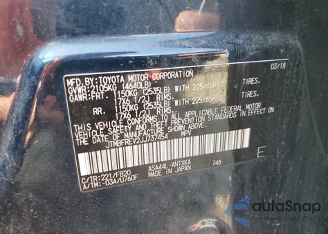 2018 Toyota Rav4 Le z USA, uszkodzony, nr VIN JTMBFREV2JJ737454